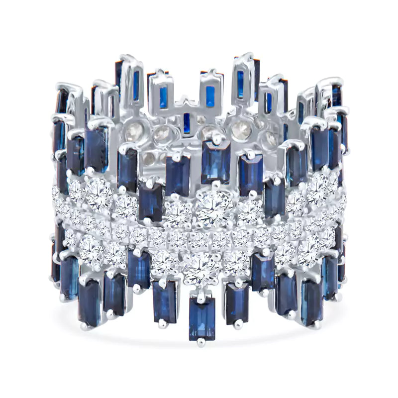 Sapphire & Diamond Symphony: 6.92 CTW of Gems Create a Mesmerizing Display White Gold Eternity Ring