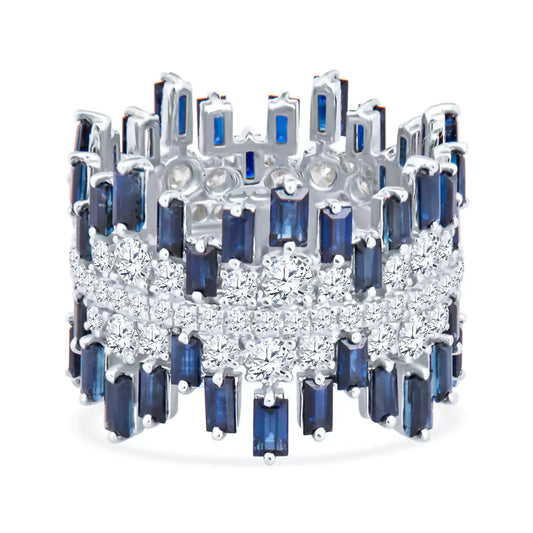 Sapphire & Diamond Symphony: 6.92 CTW of Gems Create a Mesmerizing Display White Gold Eternity Ring