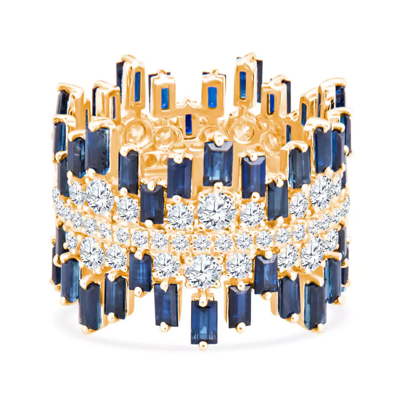 Sapphire & Diamond Symphony: 6.92 CTW of Gems Create a Mesmerizing Yellow Gold Eternity Ring