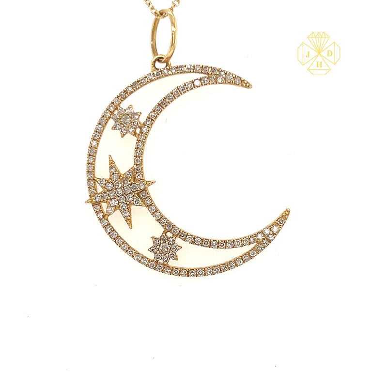 Moon and Stars Diamond Necklace in 14K Yellow Gold