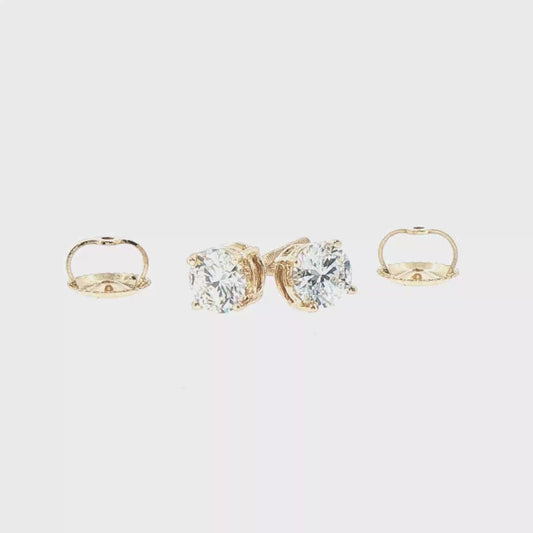 14kt Yellow Gold Lab-Grown Round 0.75ctw Diamond Solitaire Stud Earrings with Screw Backs