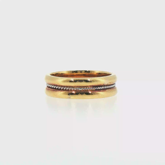 Two-Tone 18kt Yellow Gold Band with Twisted Rope Detail in Platinum