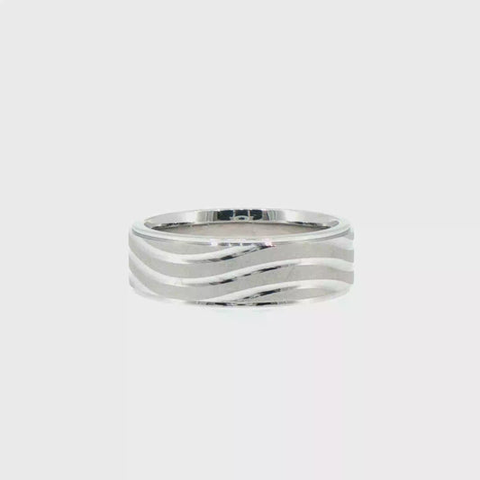 Wavy Textured 14kt White Gold Comfort Fit Wedding Band