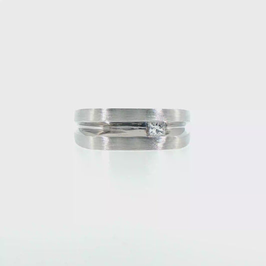 14kt White Gold Brushed Diamond Band Ring