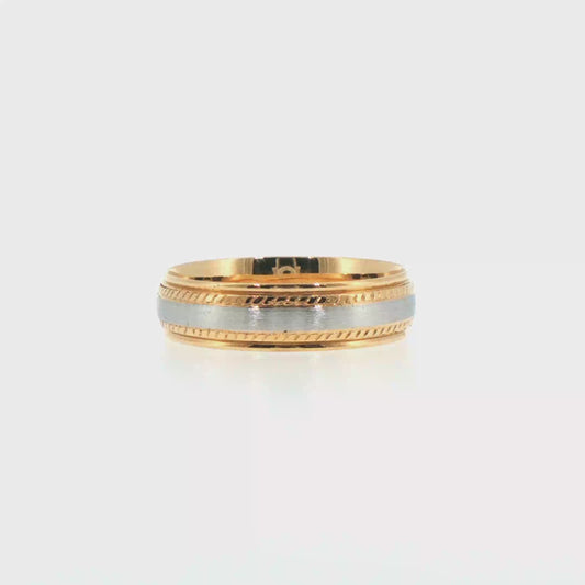 Two-Tone 18kt Yellow Gold & Platinum Comfort Fit Band with Rope Detailing