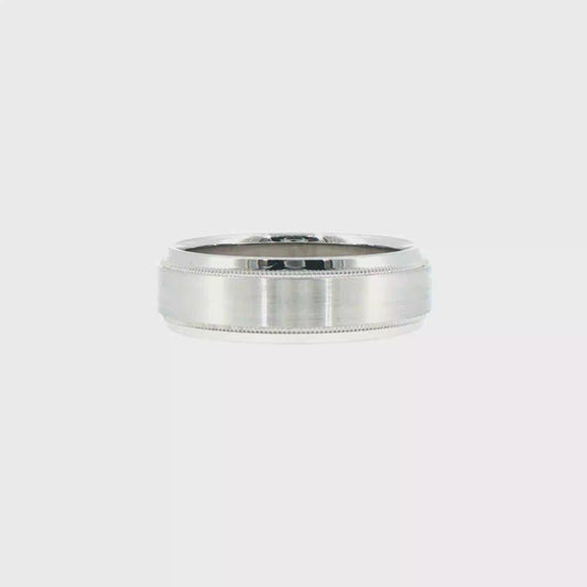 Brushed 14kt White Gold Wedding Band with Milgrain Edges
