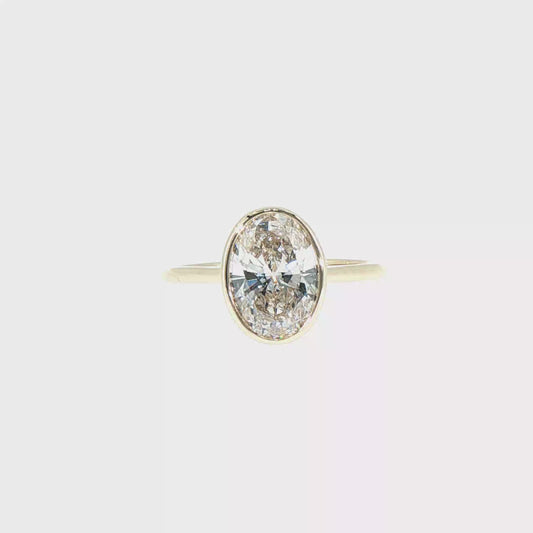 2.02ctw F/VS2 IGI Certified Oval Bezel-Set Lab-Grown Diamond Solitaire Ring in 14kt Yellow Gold