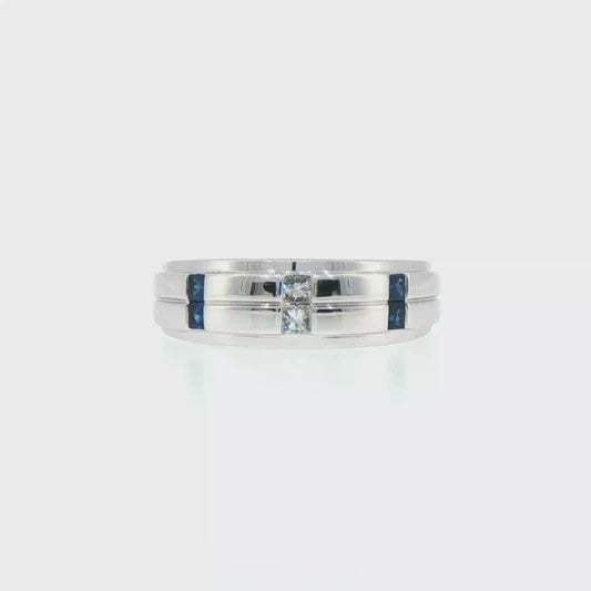 14kt White Gold Royal Blue Sapphire and Diamond Wedding Band