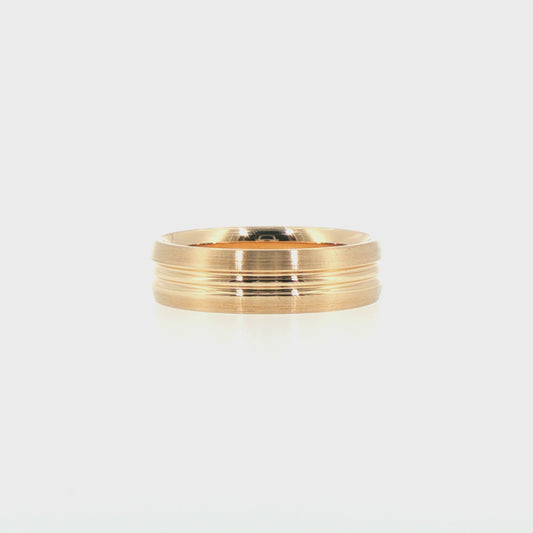 Brushed 14kt Yellow Gold Comfort Fit Wedding Band with Double Polished Grooves