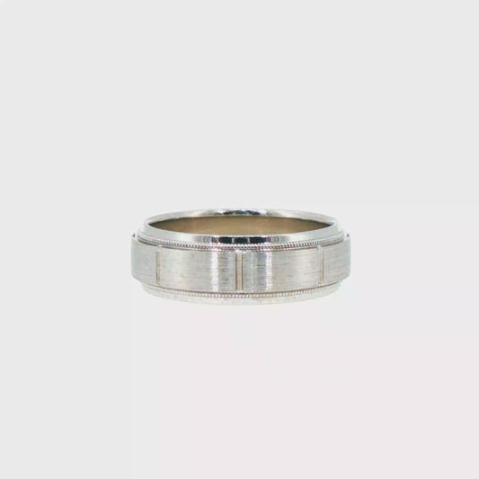 Brushed 14kt White Gold Comfort Fit Wedding Band with Milgrain Edges