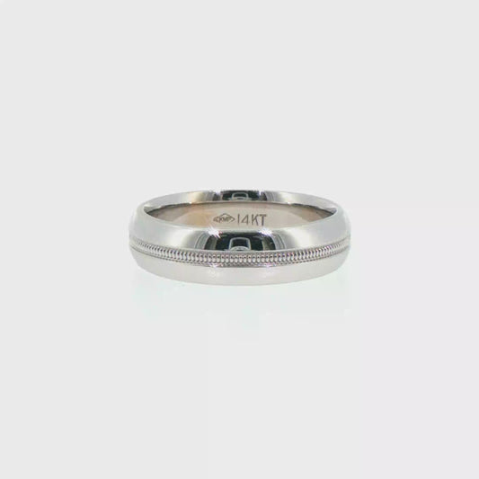 14kt White Gold Milgrain Edge Comfort Fit Wedding Ring