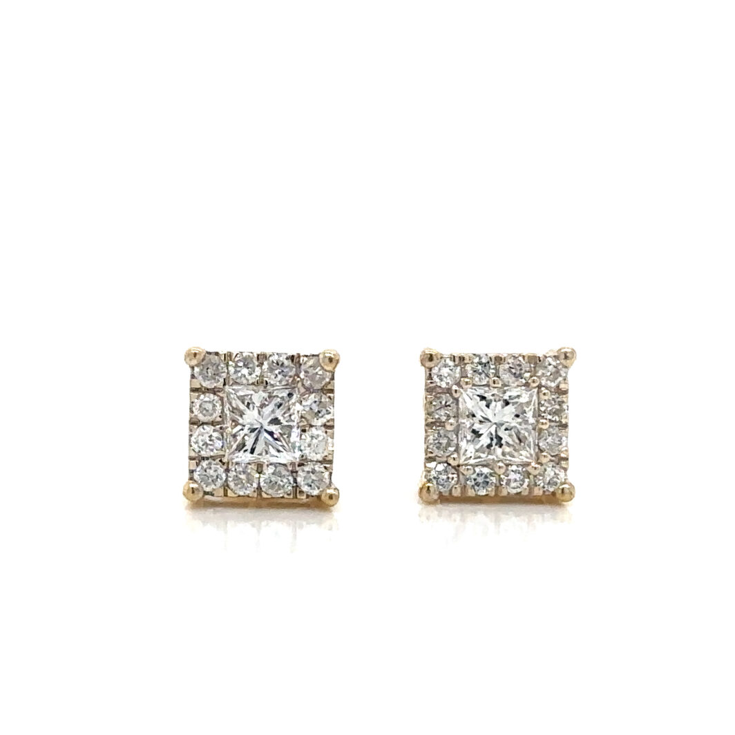 10K Yellow Gold Diamond Squared Shape Earrings